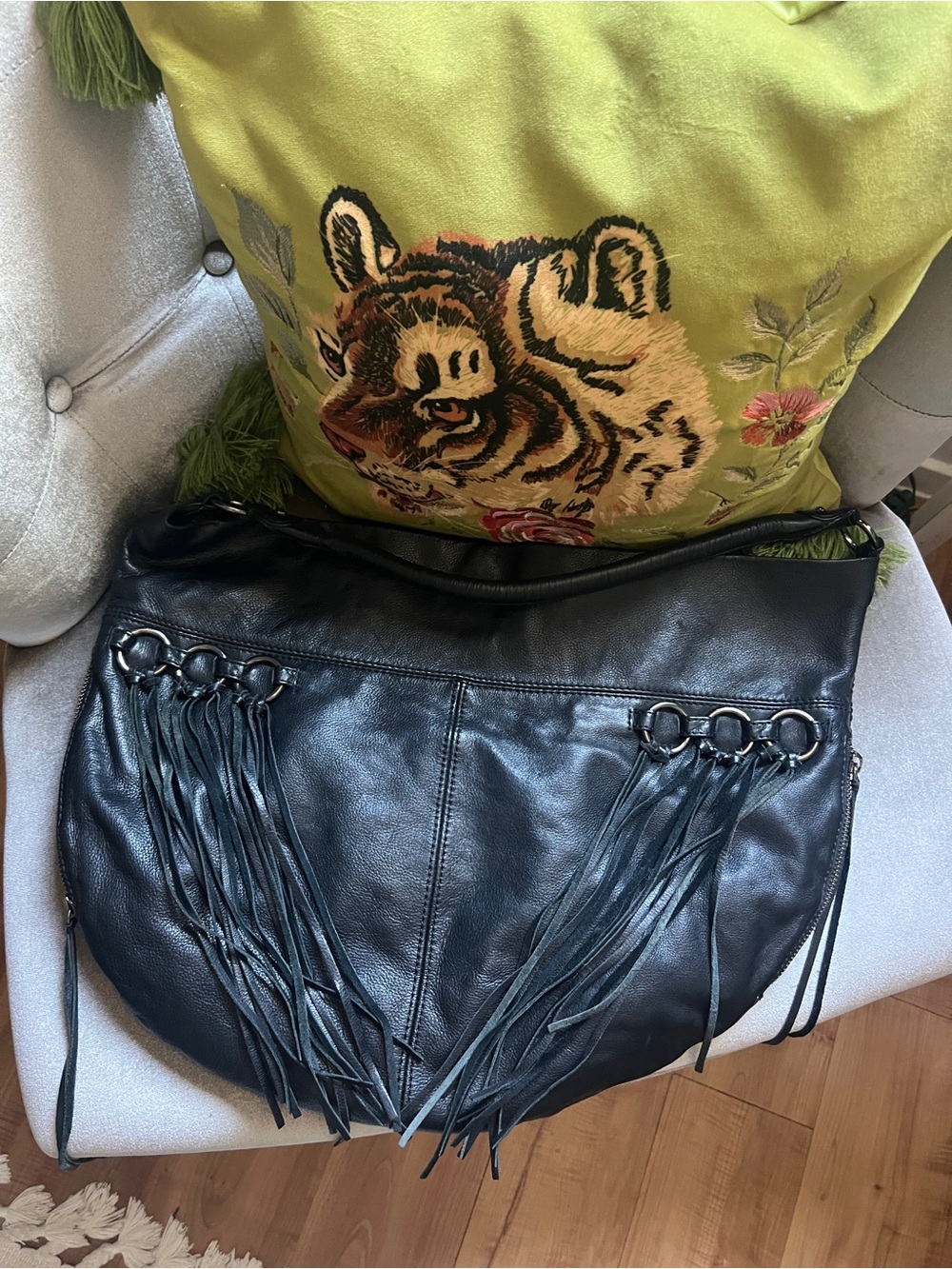 Rebecca Minkoff Black Fringe Leather Shoulder Bag y2k vintage
